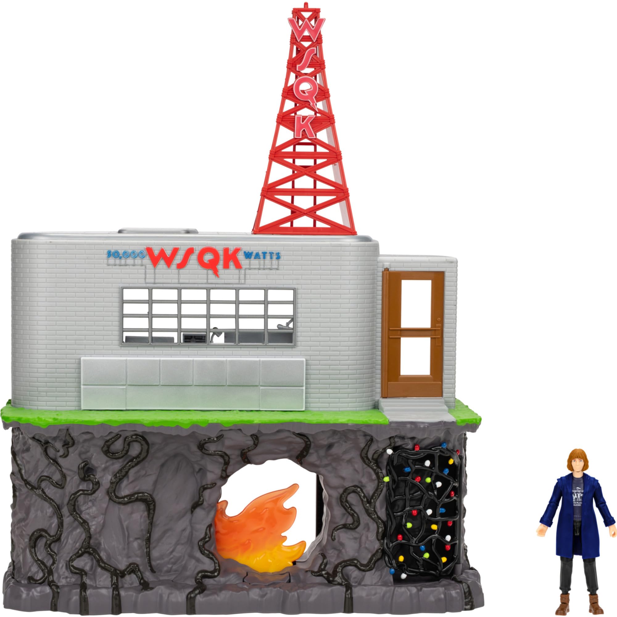 Jazwares Stranger Things WSQK Radio Station Playset - 11-Inch Playset with Three Levels, Two Sides, and 4-Inch Articulated Action Figure