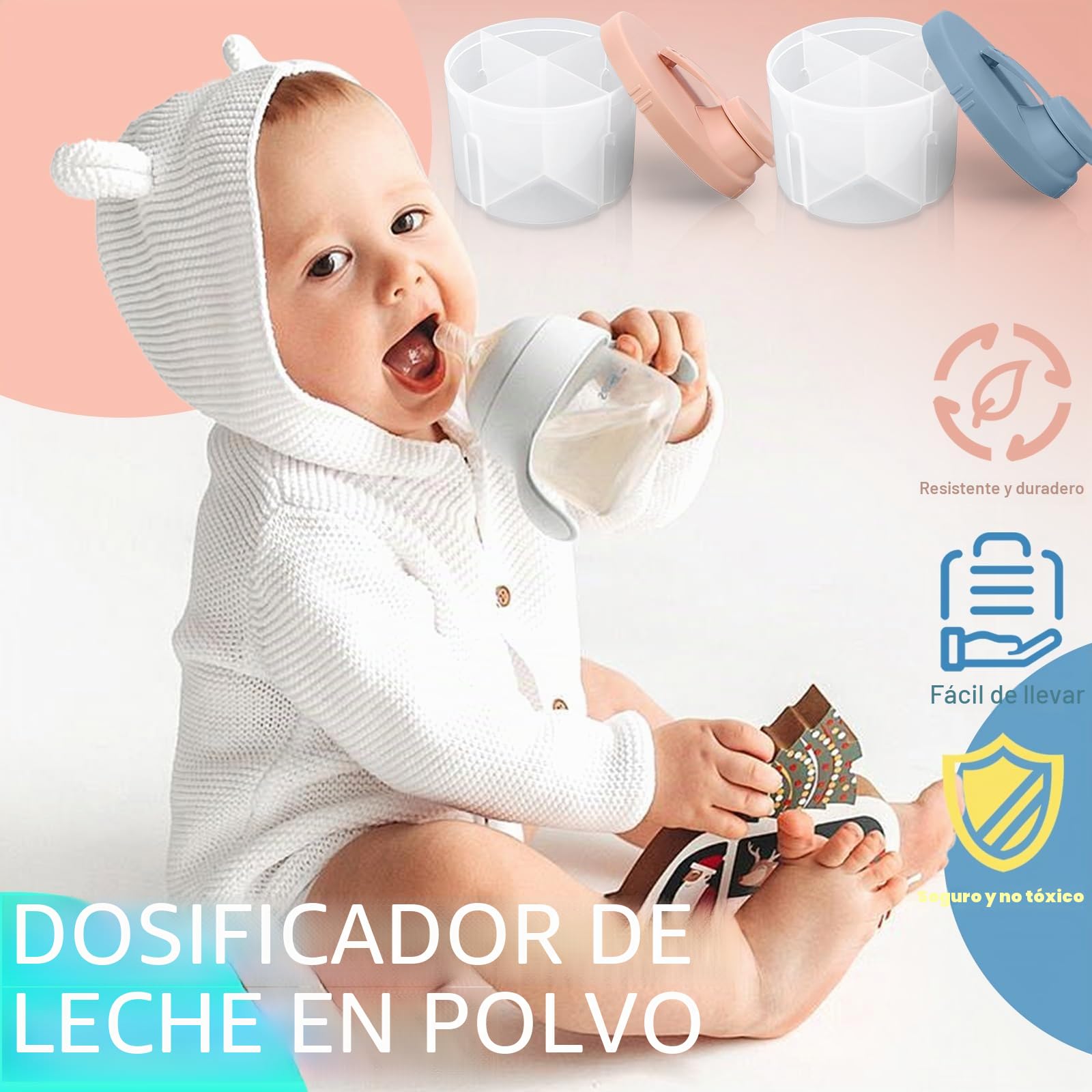 KXVXXV 2 PCS Dosificador Leche en Polvo Bebe Transparente Dispensador de Leche en Polvo Bebé Portátil Porta Leche en Polvo Bebe Viaje Dispensador Leche Bebe azul y rosa