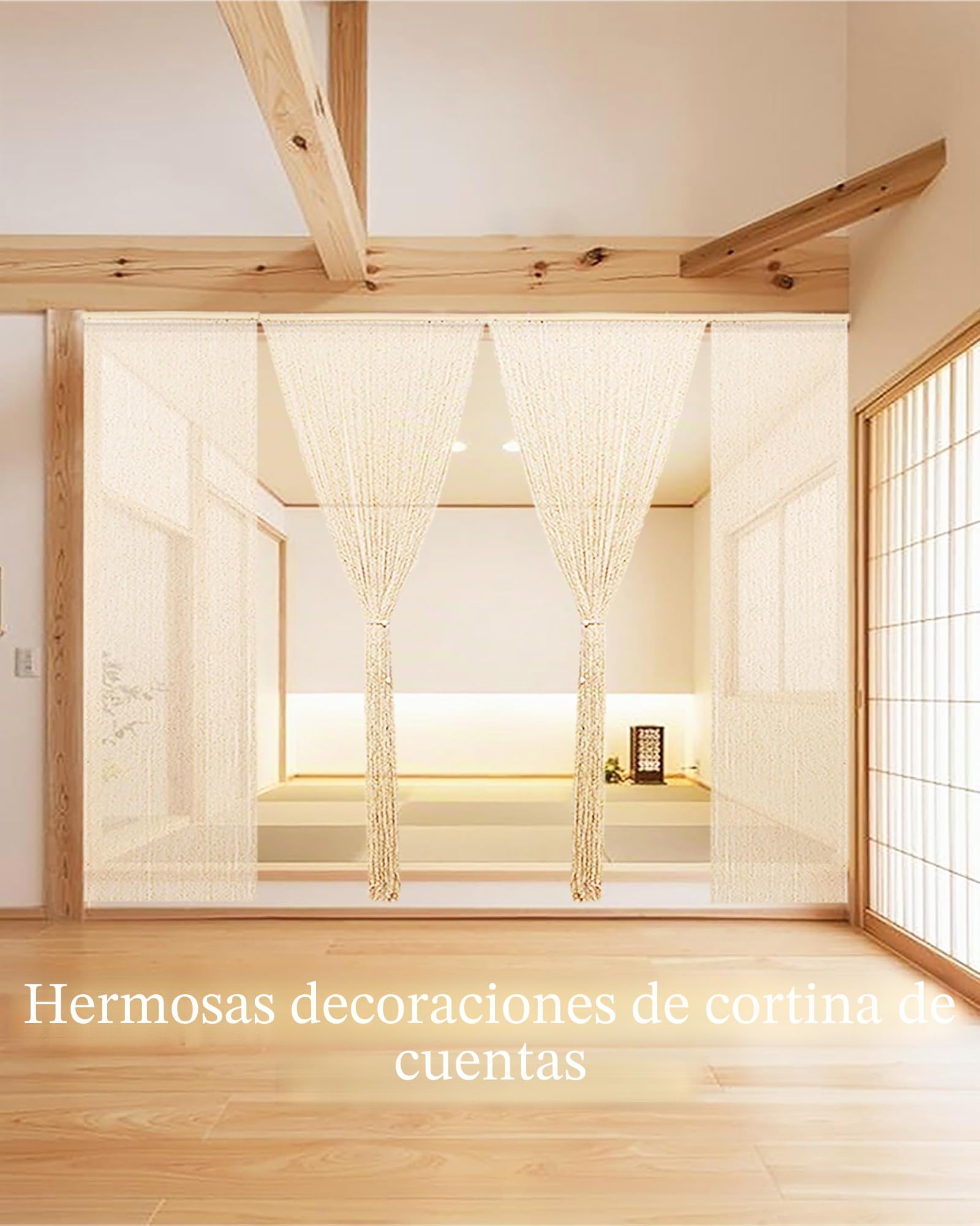 90 x 200 cm cortina de perlas de madera – 90 hebras beige retro cortina de cuentas de madera – hecha a mano natural cortina de hilos como protección contra insectos para dormitorio, caravana