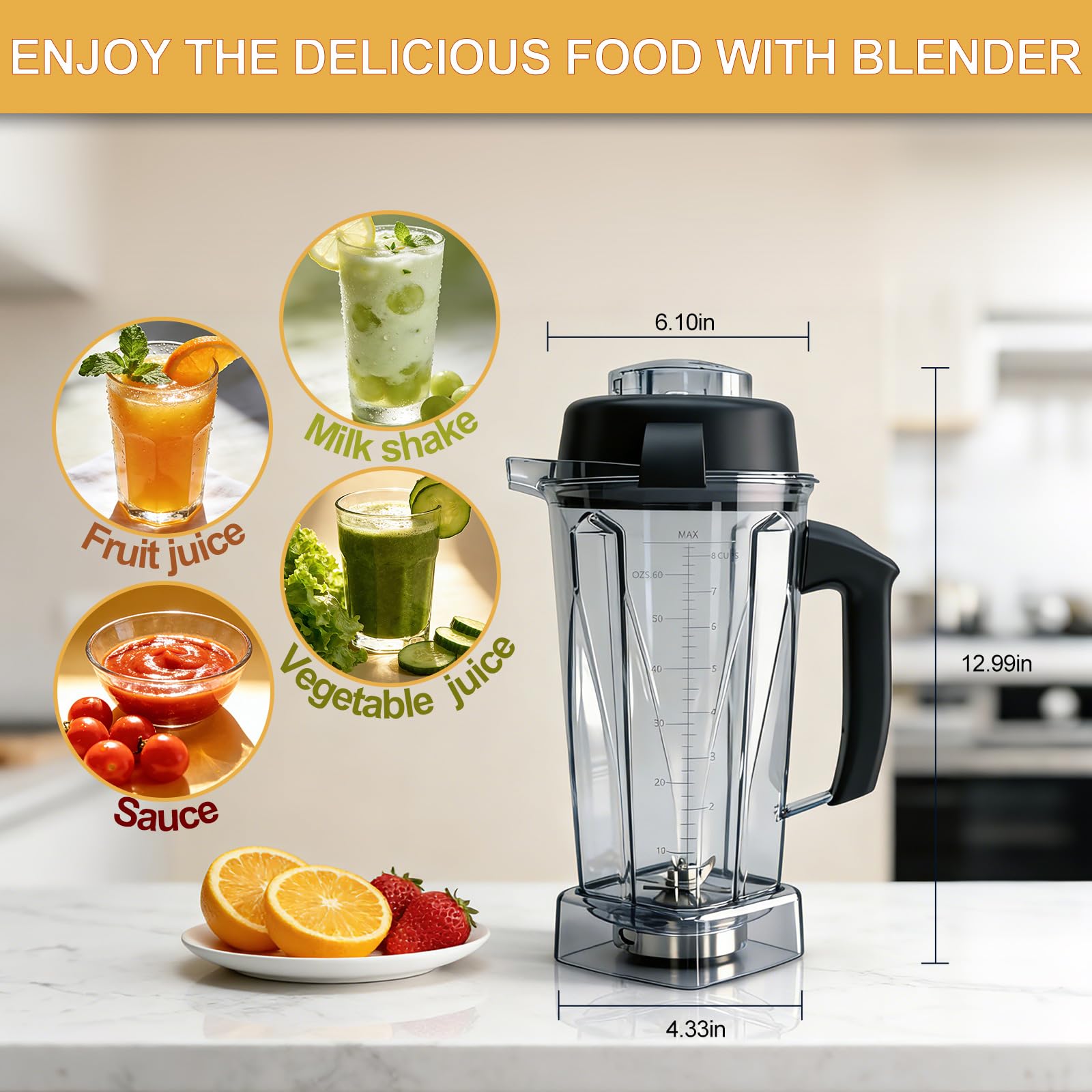 Blender Pitcher 64oz Replacement Container Compatible with Vitamix 5200, 5300, 6300, 7500, E310, VM0197, VM0101, VM0100, VM0103 Classic & Explorian Series 5-Year Warranty — view 4