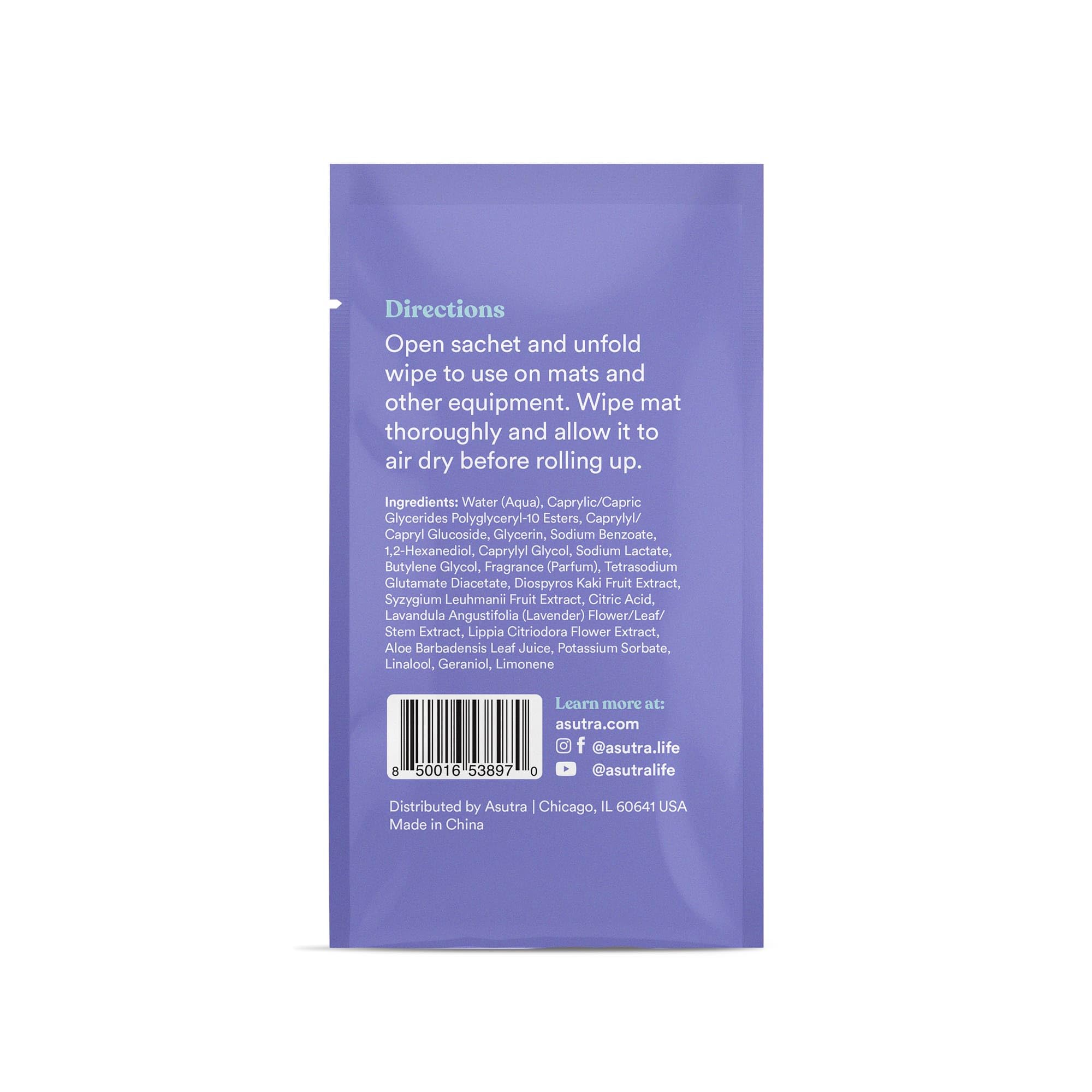 ASUTRA Toallitas de limpieza para esterilla de yoga (lavanda encantadora), toallitas envueltas individualmente, 2 cajas (30 cada una), sin residuos resbaladizos, limpieza profunda para equipo de