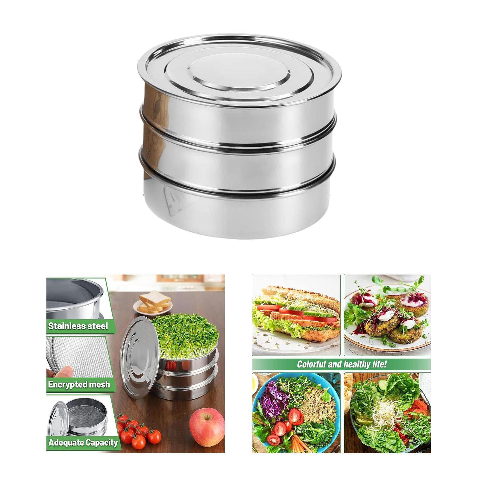 MagiDeal Kit de Germination des graines en Acier Inoxydable, Chariot à germer des avec Un Plateau de Germination de Plante en Filet pour Les Haricots, Ensemble de Plaques de 2 Mailles