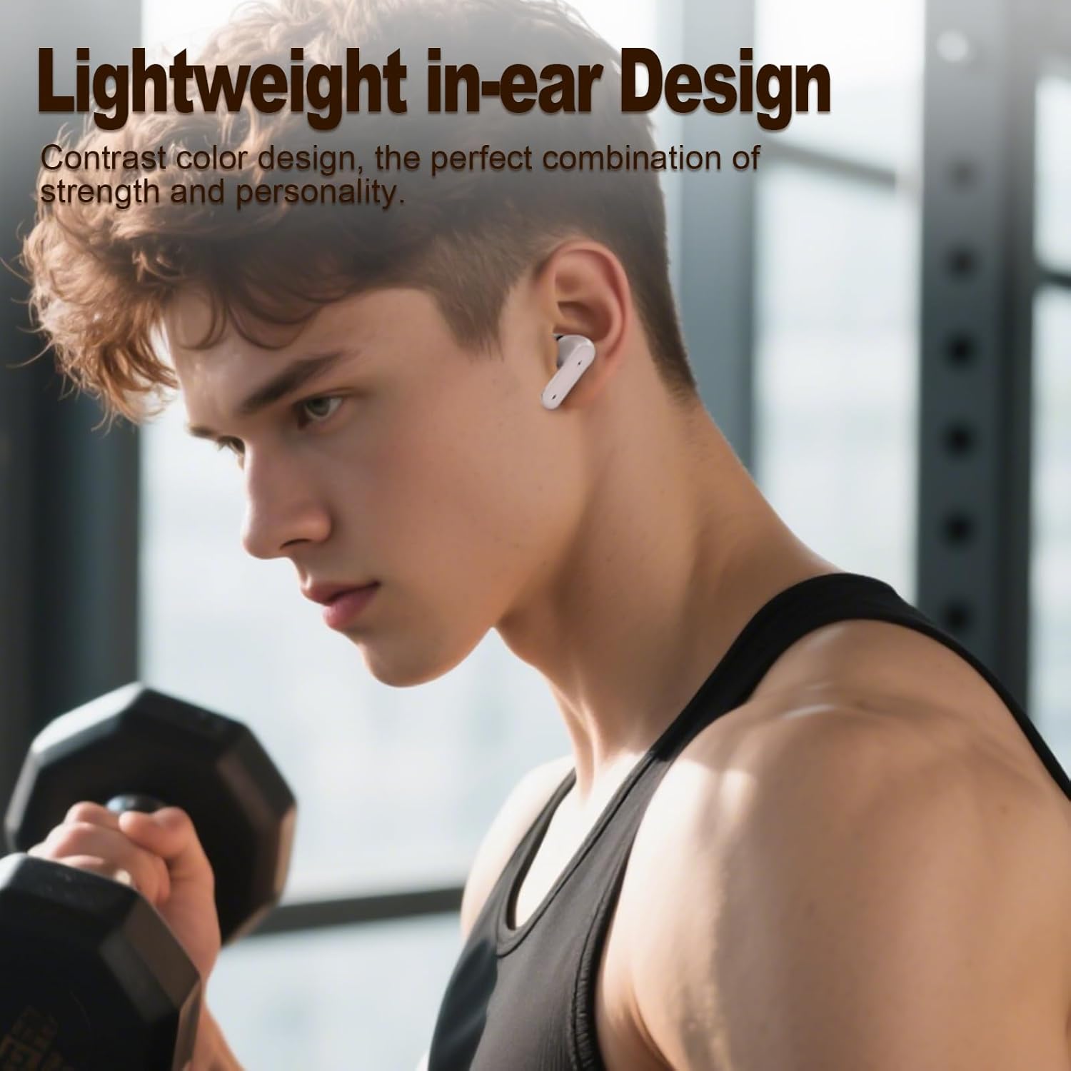 Wireless Bluetooth 6.0 Headphones with Active Noise Cancelling (ANC), 6-Mic ENC Clear Calls, 35 Hours Playtime, HiFi Stereo, in-Ear Headphones, for Home Office Travel Outdoor Sports - Brown