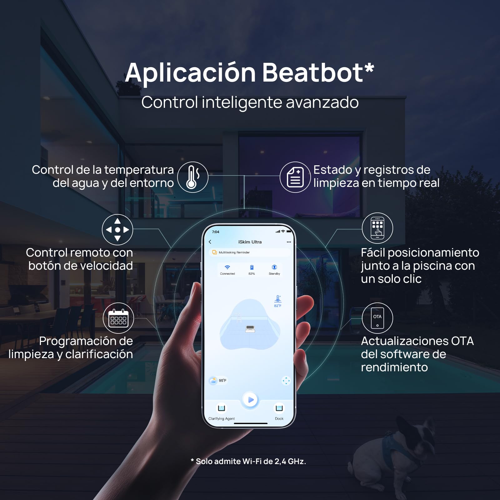 Beatbot iSkim Ultra Robot limpiafondos con energía Solar, Opciones de Doble Carga, depuración del Agua, Limpieza de Bordes y Esquinas, optimización de la trayectoria en S, Control Mediante aplicación