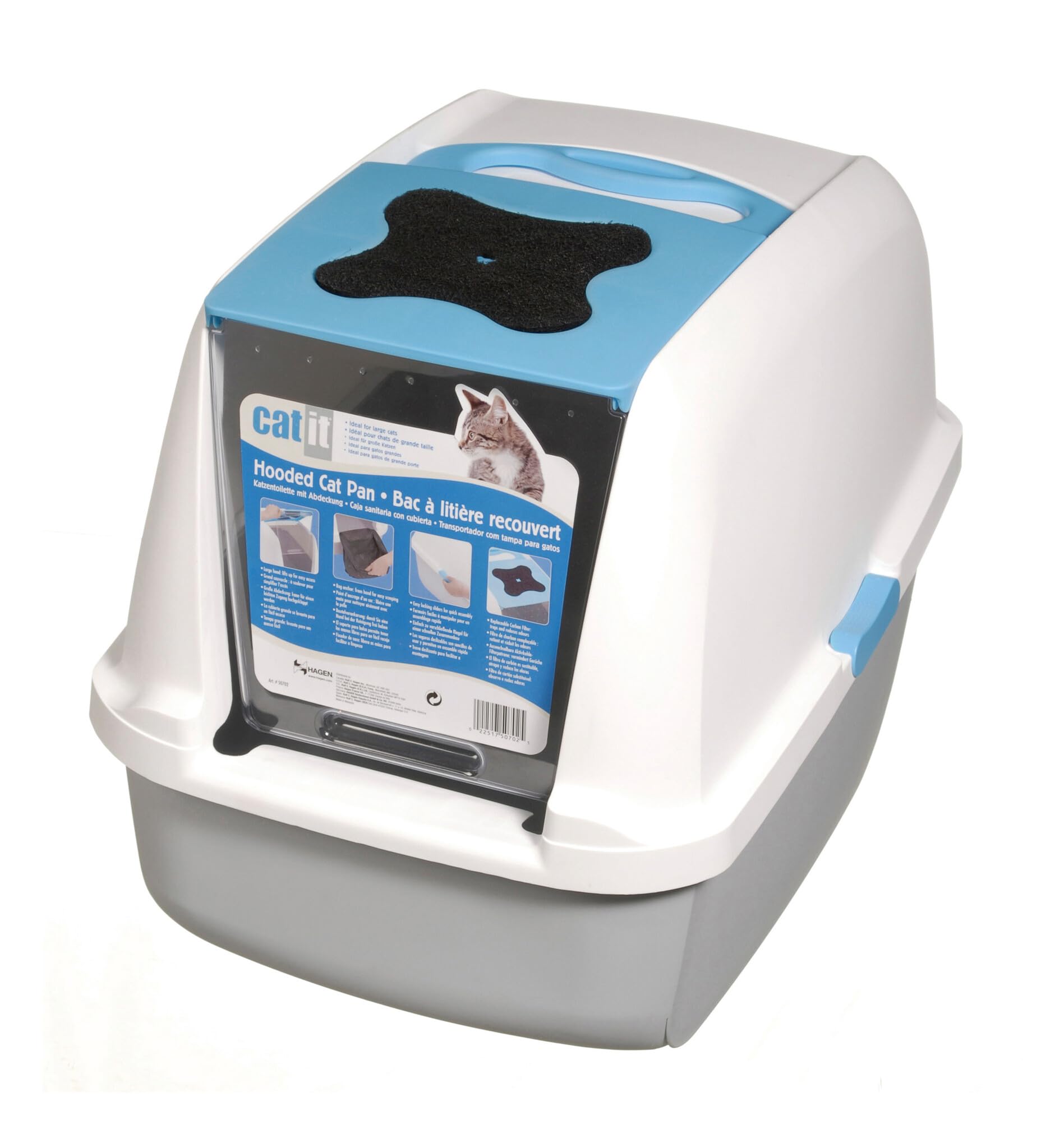 Catit Large Hooded Cat Litter Box, Blue and White, 50701