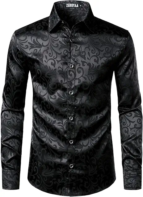 Chemise homme en satin jacquard floral, coupe ajustée pour mariage et bal