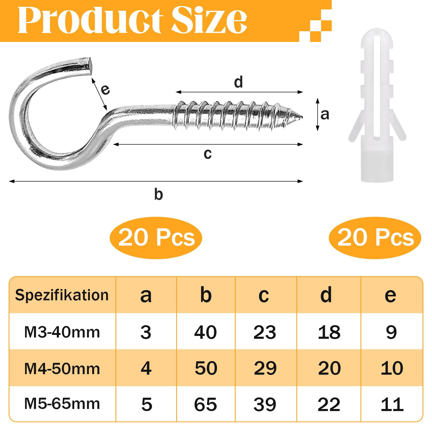 Forbabe Screw Hooks Small 304 Stainless Steel Pack of 20 Hook Screws with Thread Screw-In Hooks Ceiling Hooks Hooks for Screwing Thread Hooks M4-50 mm - Image 2