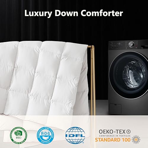 Miniatura 8 de Homemate Edredón de plumón de ganso tamaño Queen, relleno de edredón de plumón blanco, caja deflectora, cálido para invierno, edredón de plumas