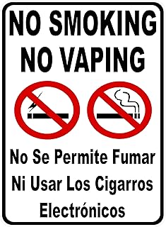 Bilingual No Smoking or Vaping Decal. 6x8. 5 Pack (5-Decals) Clearly Inform of Smoking and Vaporizing Rules in English & Spanish. Made in USA.