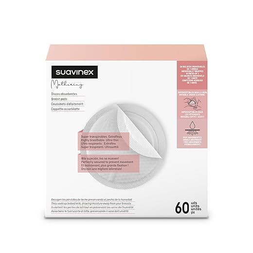 Suavinex, Discos Absorbentes de Lactancia. Desechables. Súper Transpirables. Extrafinos. Imperceptibles en la ropa. En bolsitas individuales de 2 uds. 60 Discos