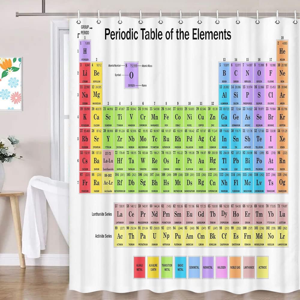 Updated Periodic Table of Elements Shower Curtain Sets for Bathroom, Science Chemistry Teach and Study Decor Curtains for Classroom,Fabric Educational