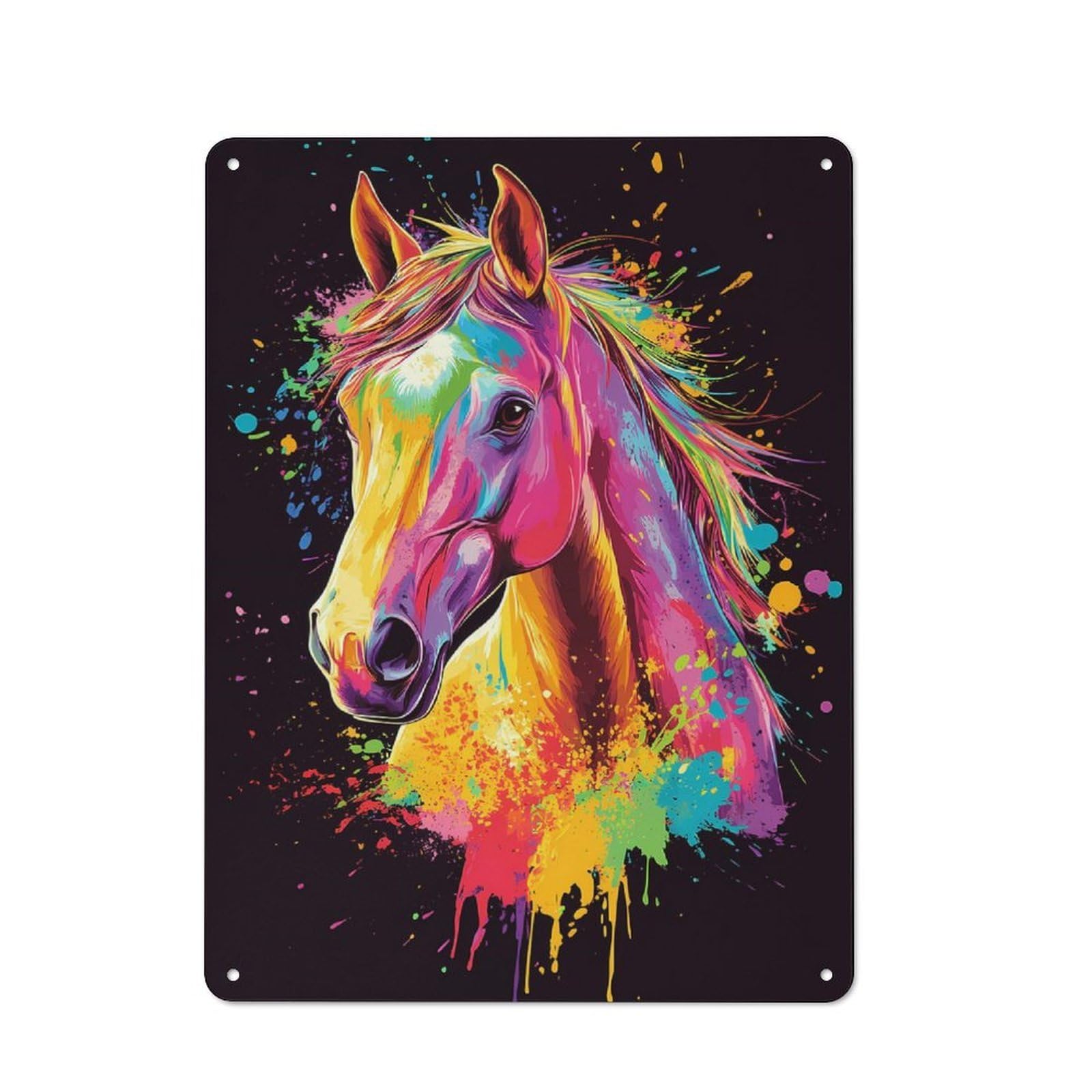 Junmoney Colorful Horse Portrait Rustic Metal Sign 40X30cm For Lounge Or Reading Corner, For Reading Corner Decorators