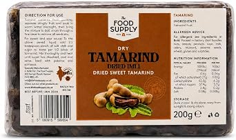 TFS Dry Tamarind Dried Imli, Premium Dried Sweet Tamarind Block, 100% Tamarind Fruit, Ready to Soak for Chutneys, Curries, Sauces & Cooking, 200g