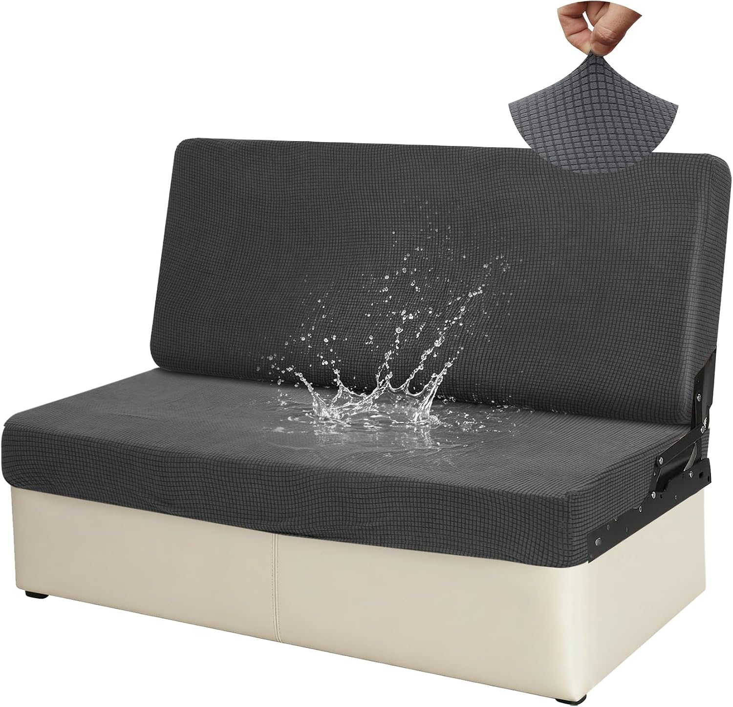 Waterproof RV Couch Covers for Sofa Bed - 2-Piece Stretchable Jackknife Sleeper Sofa Cover, RV Furniture Slipcover, Dark Gray