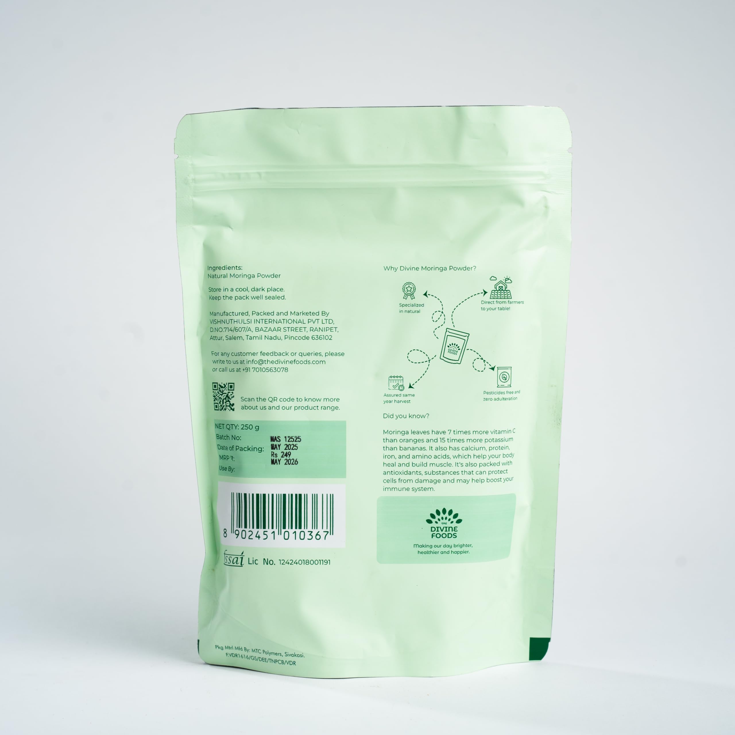 The Divine Foods Moringa Powder | High in Nutrition | Rich in Anti-Oxidants | Controls Blood Sugar levels | Ready-to-Mix | Added Native Indian Herbs | (250 Gm) — Amazon image 3