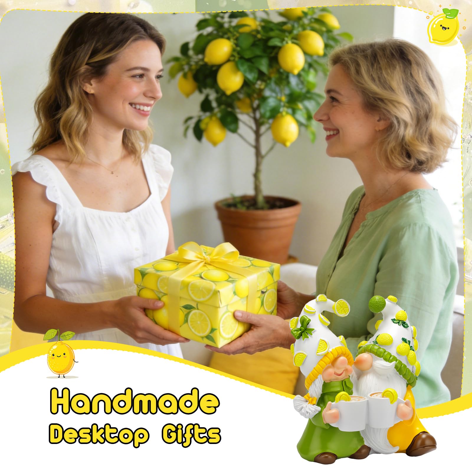 Lemon Gnome Decor Lemon Themed Gifts for Women Summer Gnomes Lemon Decorations for Home Kitchen Tiered Tray Table Ornaments Indoor