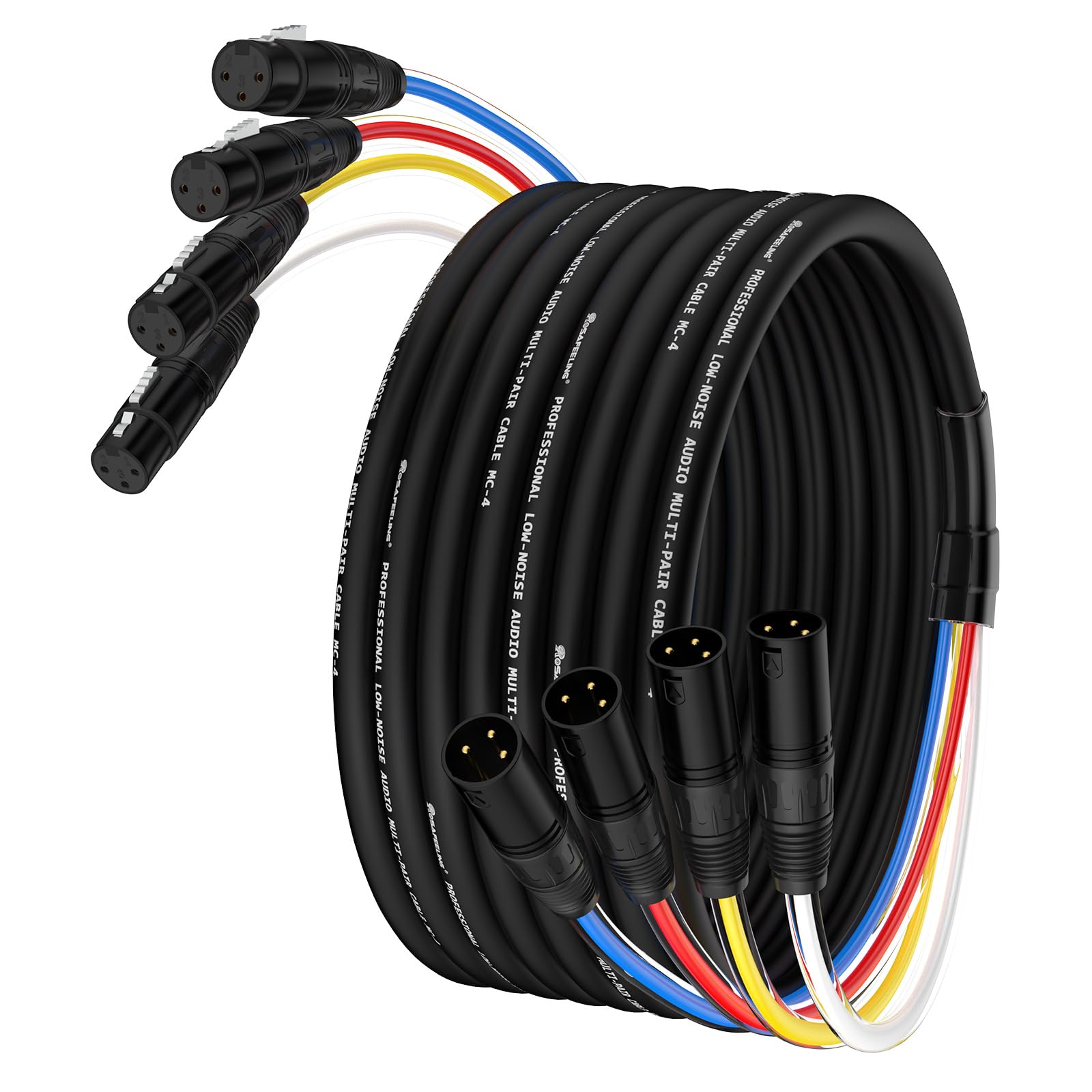 4-Kanal-XLR-Kabel, Schlangenkabel,4 farbige Splitter-Audiokabel, 4-Kanal Mikrofon, Patchkabel, XLR-Stecker auf Buchse, OFC-Kupfer,Kabel für Live-Aufnahmestudios-4M