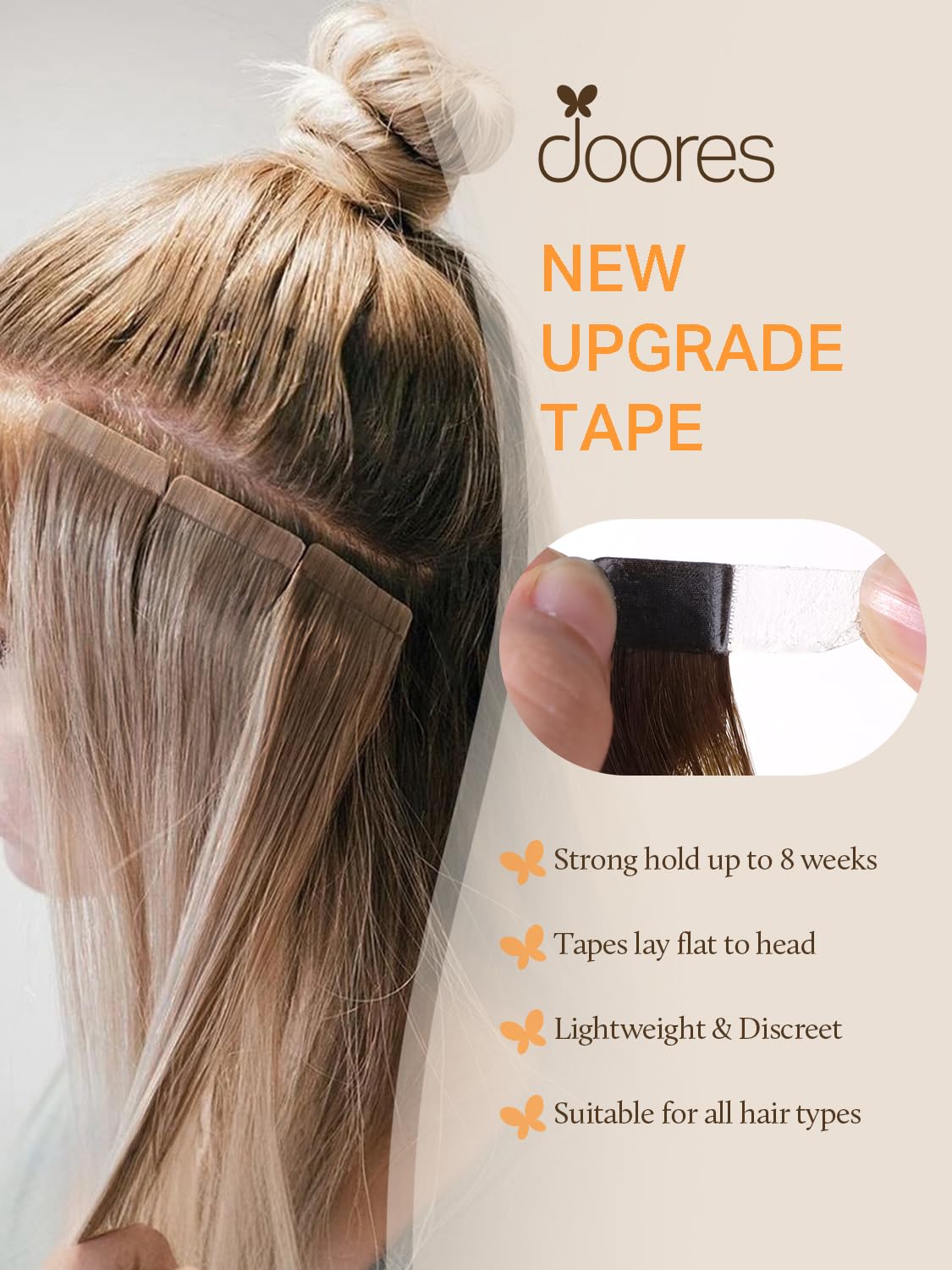 DOORES Human Hair Extensions Tape in, Balayage Walnut Brown to Ash Brown and Bleach Blonde, 18 Inch 20pcs 50g, Tape in Hair Extensions Silky Straight Soft Weft — view 135