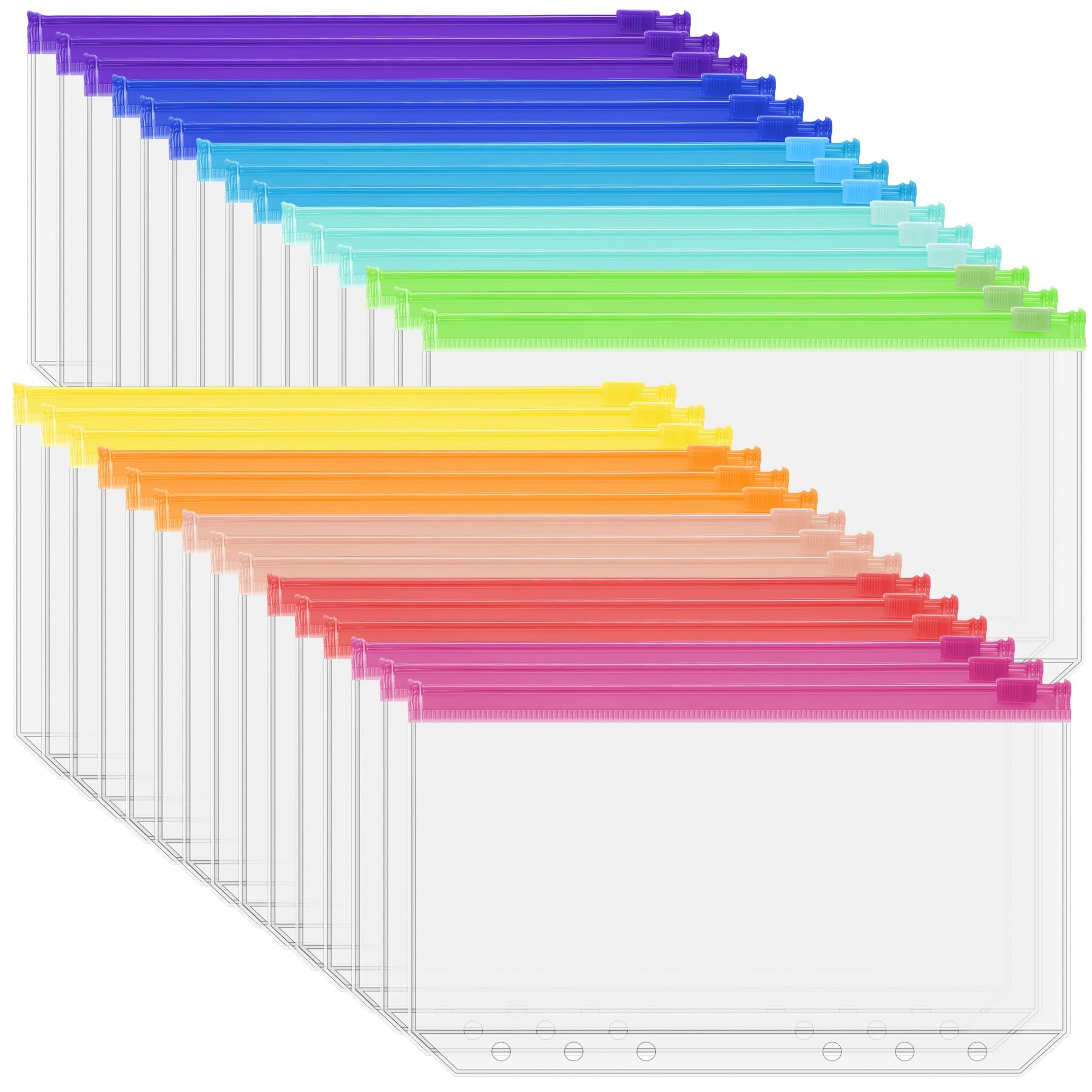 Antner 30PCS A6 Binder Pockets 6-Hole Budget Binder Inserts, 10 Assorted Color Zipper Pouch Folders Cash Stuffing Envelopes for Budgeting, Loose Leaf Filling Bags Money Organizer for A6 6-Ring Binders