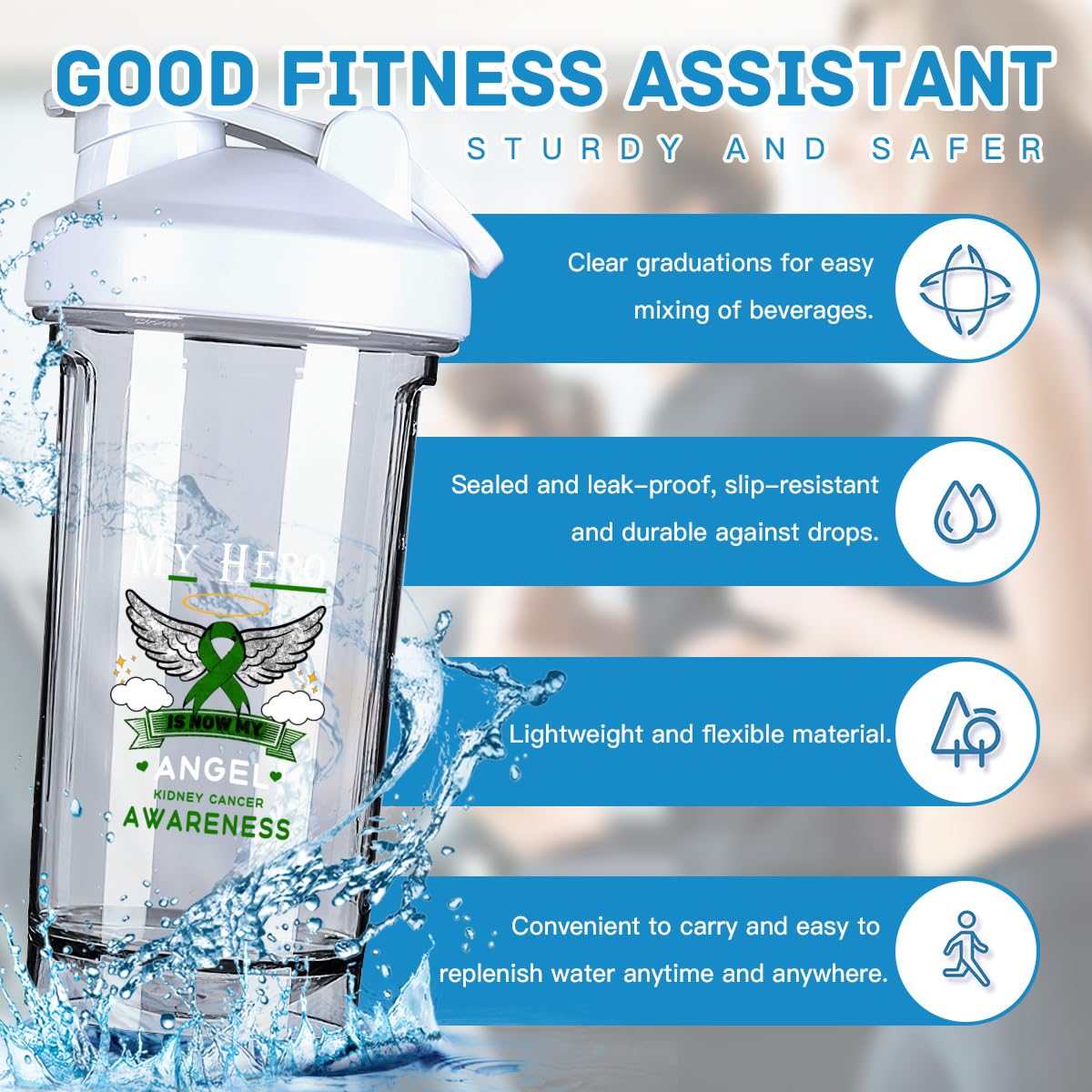 My Hero Is Now My Angel Liver Cancer Awareness 18 Ounce Shaker Bottle Drink Mixer Leak-proof Pre Workout Protein Shakes Meal Replacement Shakes Bottles 500ML/18 Oz White&-ds5-2-2