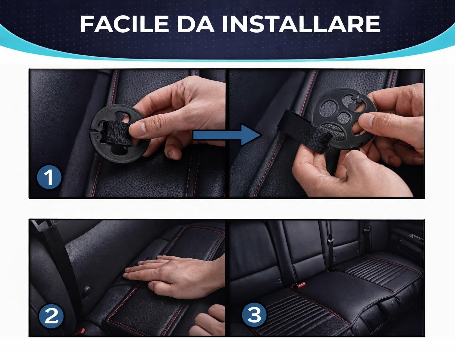 Susy Shop 3pz Coprisedile Universale Auto | Protezione Sedile 2 Anteriore e 1 Posteriore | Protector Comfort Automotive Cuscino Interni (PVC-Nero)