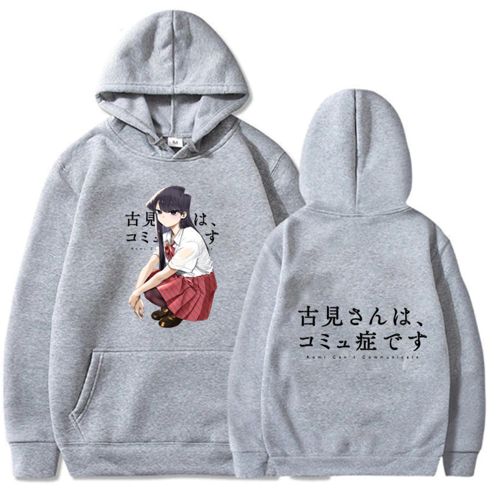 Cutte Unisex Grey Komi Can't Communicate Hoodie - Komi Shouko Graphic Print | Anime Sweatshirt | Casual Manga Style (,S)