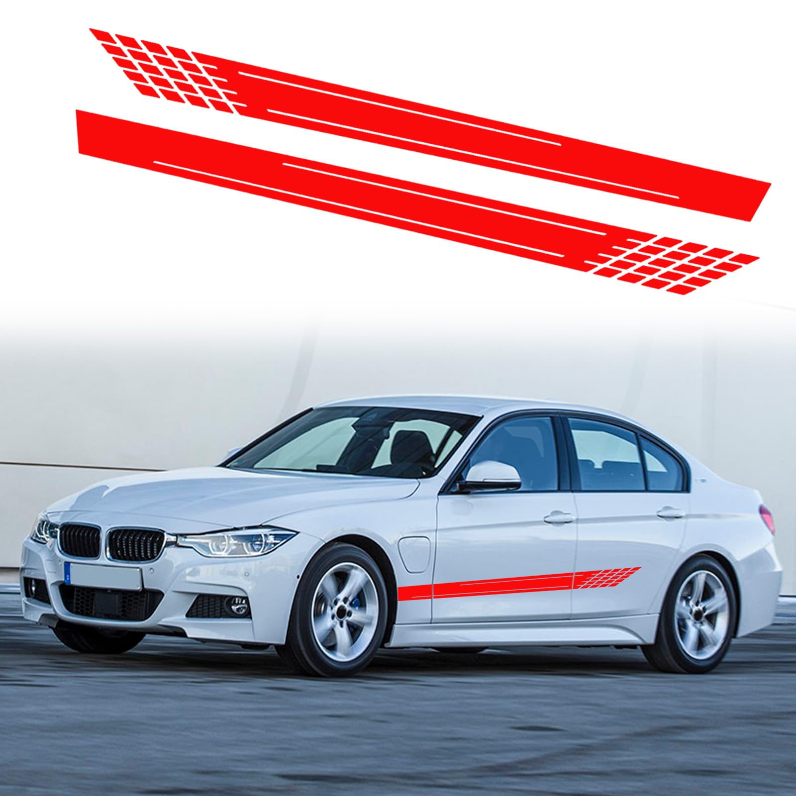 RUIANTE Car Body Side Stripe Decal Racing Sport Style Stripes Stickers Vinyl Decals Door Side Auto Decal Lattice Graphic Sticker Universal Car Accessories Decoration (2PCS Red)