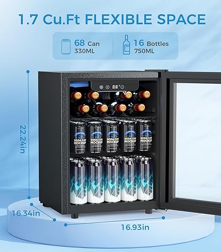 Miniatura 2 de Joy Pebble Refrigerador de bebidas de 1.7 pies cúbicos, mini refrigerador independiente con puerta de vidrio para cerveza y vino, dispensador de