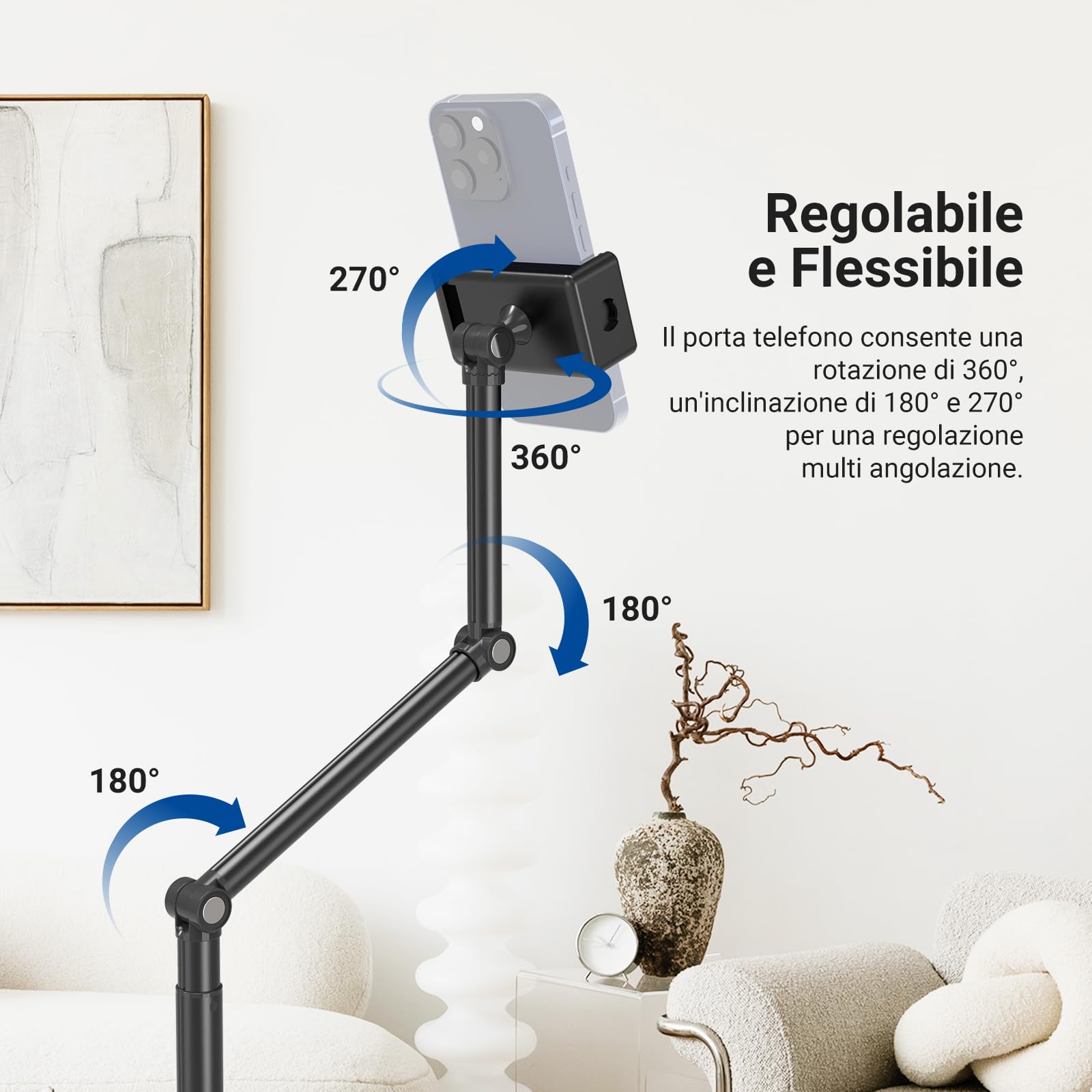 NEEWER ENTRY LEVEL VERSION Supporto per Telefono da Pavimento, Porta Cellulare Regolabile da Comodino Tavolo Ufficio, Phone Holder Compatibile con iPhone Samsung Android per Video, Base in Metallo, X9