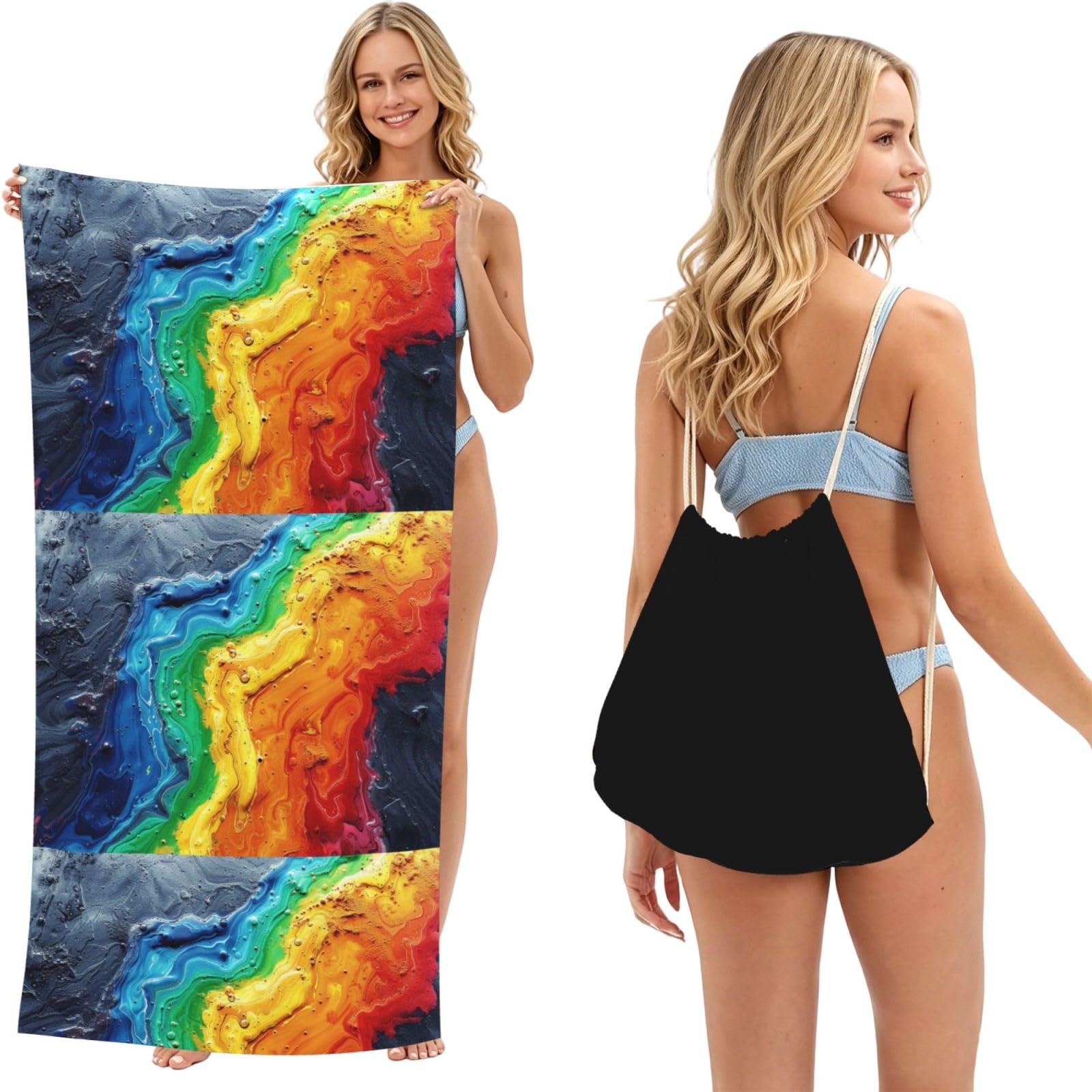 SKGOHLH Strange waves 2in1 Packable Beach Towel Bag Women