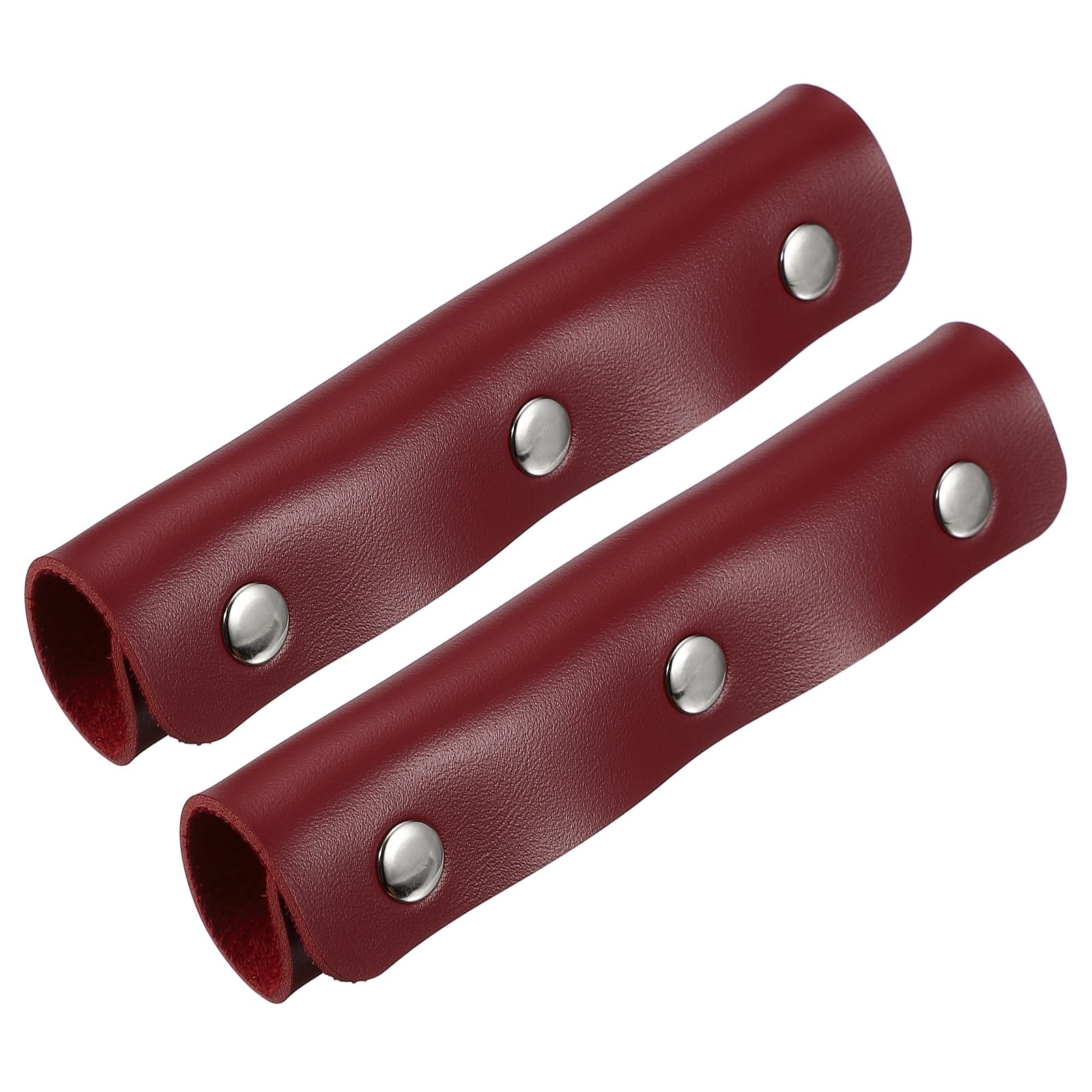 sourcing map 2 Pcs Handbag Handle Cover, Leather Luggage Handle Wraps, Purse Strap Cover Luggage Grip Protector Fine Texture Silver Buckle for Purse Tote Bag Suitcase, Burgundy