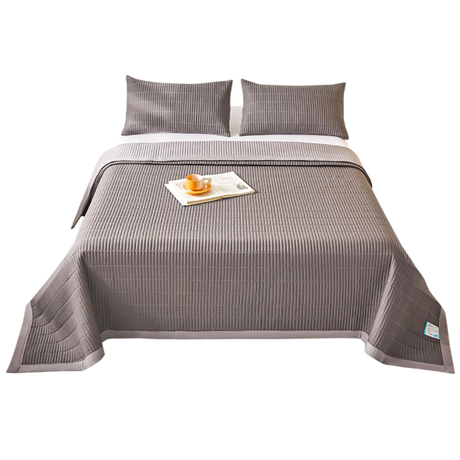 Chickwin Colcha Acolchada Algodón Lino, Colchas Acolchados Colcha Edredón Patchwork Colcha para Cama Reversible Cubrecama Sobrecama para Cama Individual Matrimonio (250x230cm,Gris)