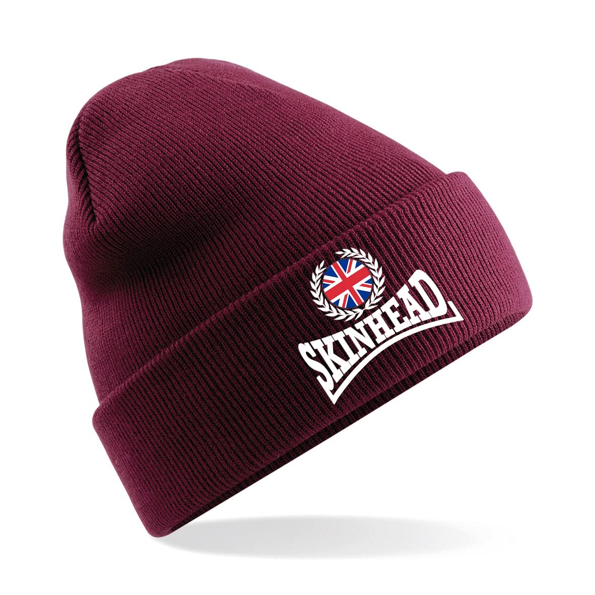Skinhead Embroidered Beanie Hat, Bob Hat British Skin Head (Claret)
