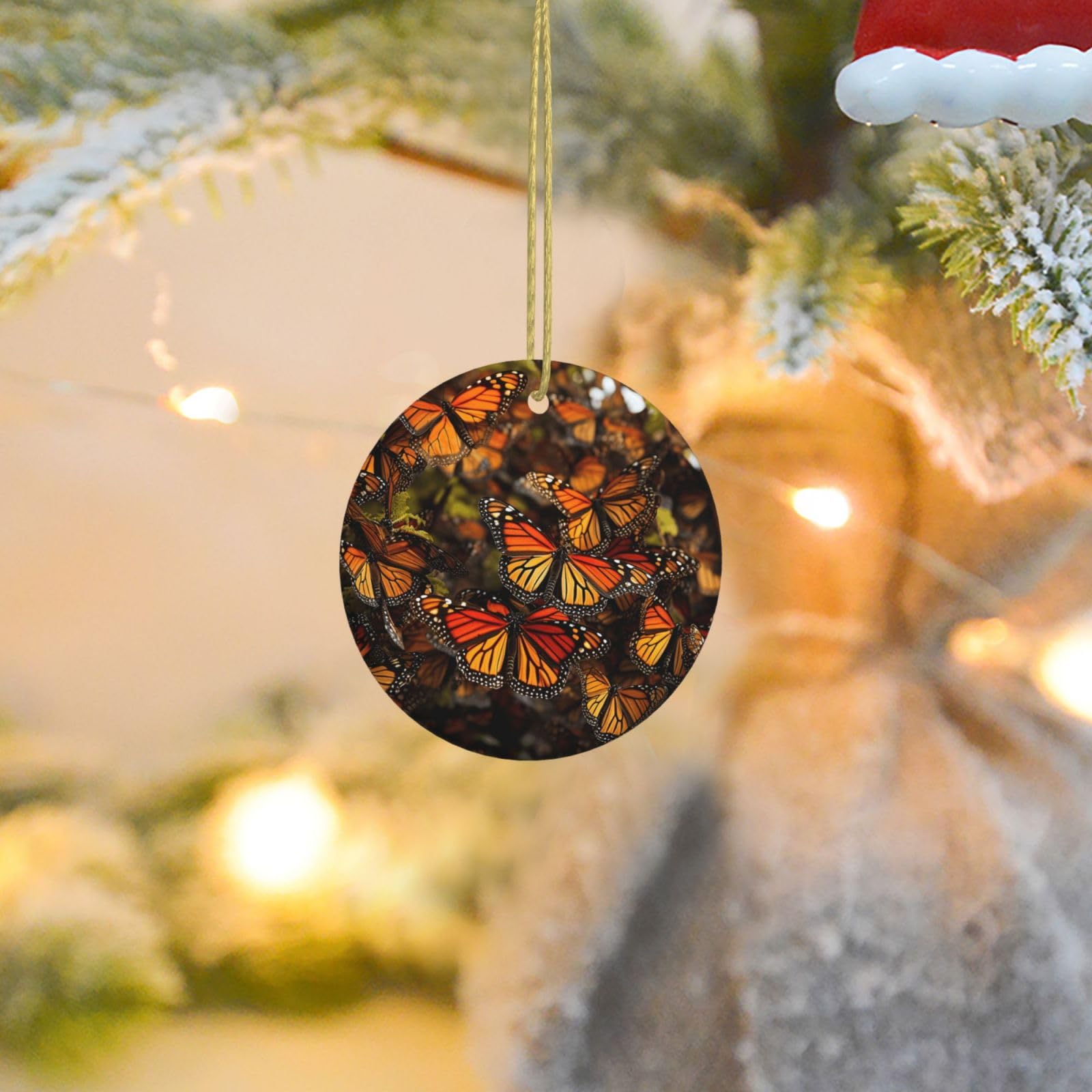 Christmas Ornaments for Christmas Tree Decoration Ceramic Hanging Monarch Butterflies Ornament with Gold Ribbon Crafts Round Pendant for Keepsake Gifts Glass Xmas Decor Party Supplies