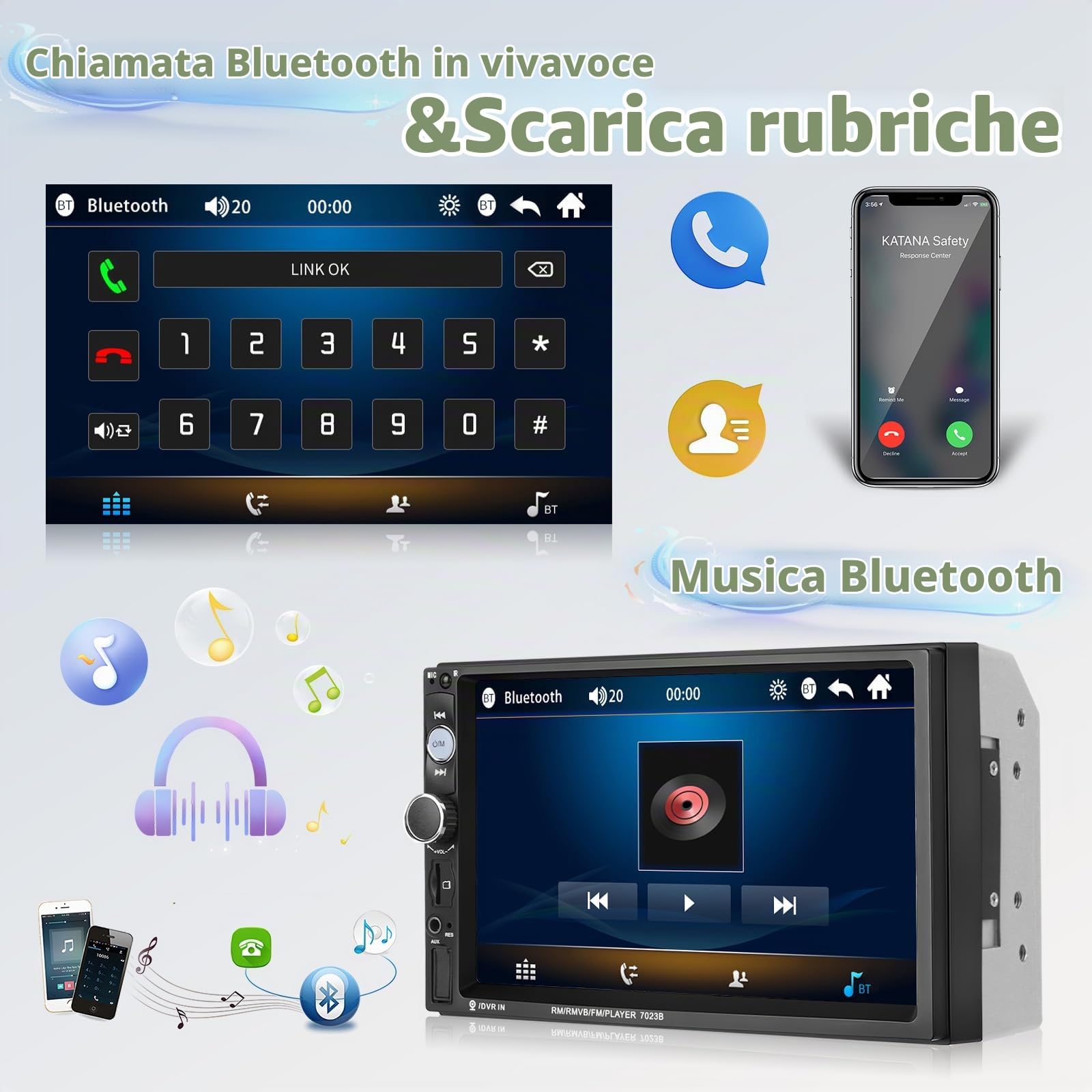 Hikity Autoradio 2 Din con Schermo da 7 Pollici Touchscreen Stereo Auto Bluetooth con Mirror Link per iOS/Android Doppio Din Car Radio con AUX TF SWC FM Retrocamera + Telaio