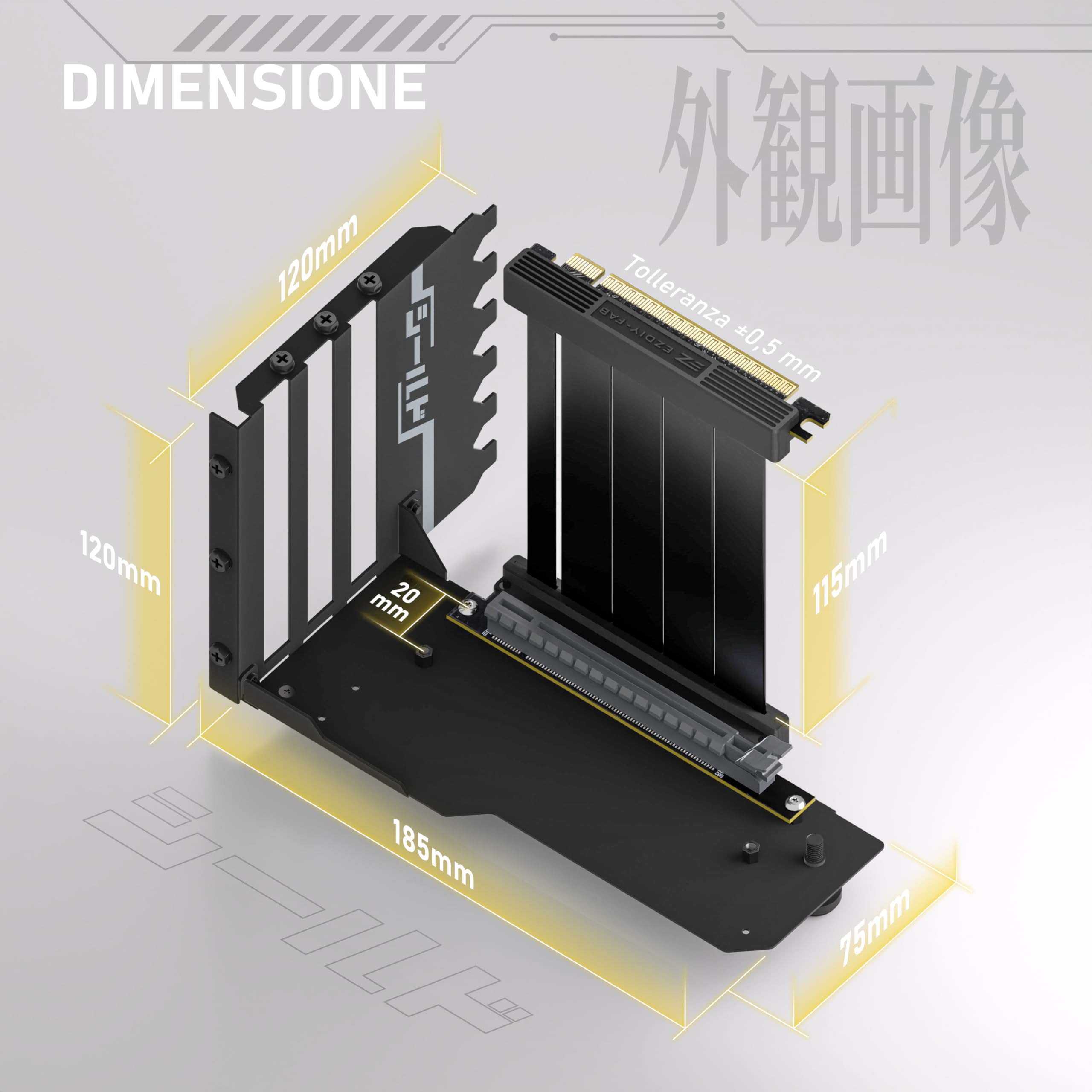 EZDIY-FAB Supporto Verticale per GPU con Cavo Riser PCIE 4.0,Serie Shield,Estensione Flessibile da 115mm/4.52in,Connettore a 90 Gradi,Compatibile Solo con Slot PCIe Completamente Aperti-Nero-YIHPI344