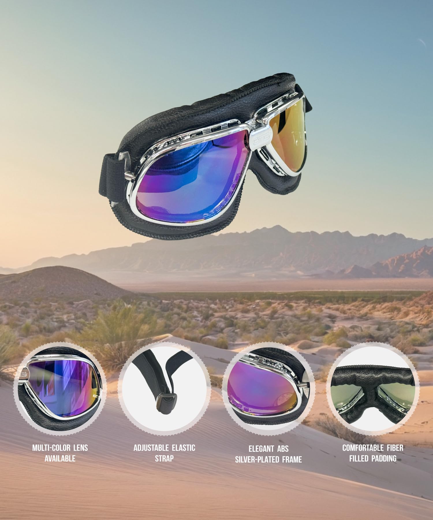 CRG Deportes Vintage Aviator Piloto Estilo de la motocicleta Cruiser Scooter Gafas T11 t11ncb – parent