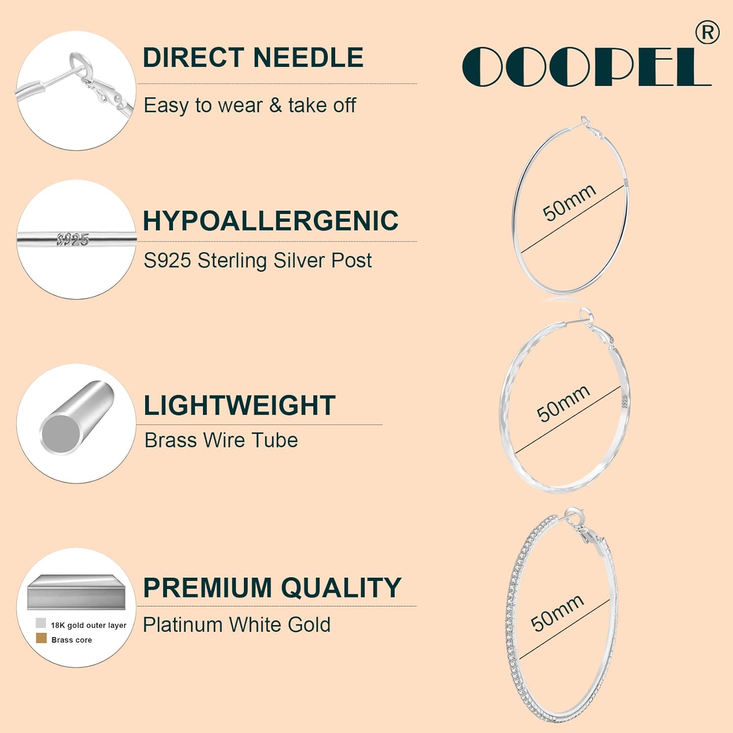 925 Sterling Silver Earrings Large Rhinestone Hoop Earrings Big Cubic Zirconia Hoop Earrings Thin Rhinestones Round Hoop Earrings for Women 20/30/40/50/60/70mm Sparkly Hoops With Crystals for Womens - Image 2