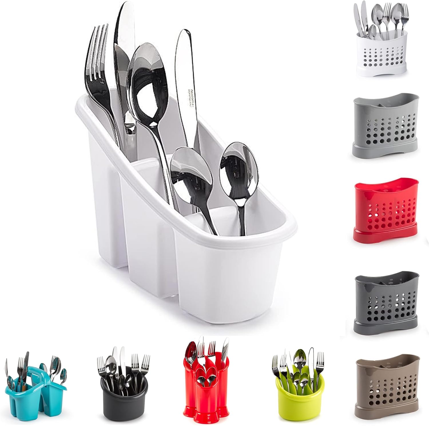3 Compartments High Grade Plastic Sink Tidy Cutlery Drainer Caddy