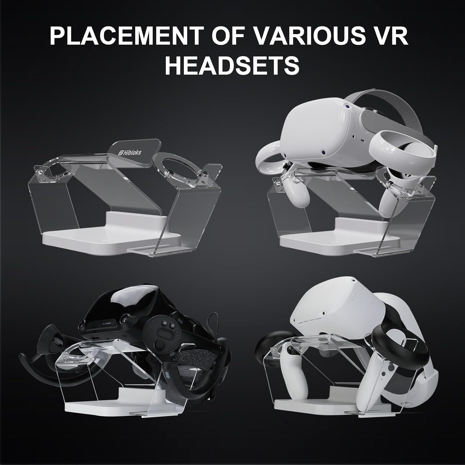 RCGEEK HiBloks VR Stand with LED Light for Oculus Quest 2, Display Holder with Charger for Headest Display & Controller Mount Station for Ques 2/Quest/Rift-s/HTC Vive/Cosmos/Dream 3 /Vavle lndex