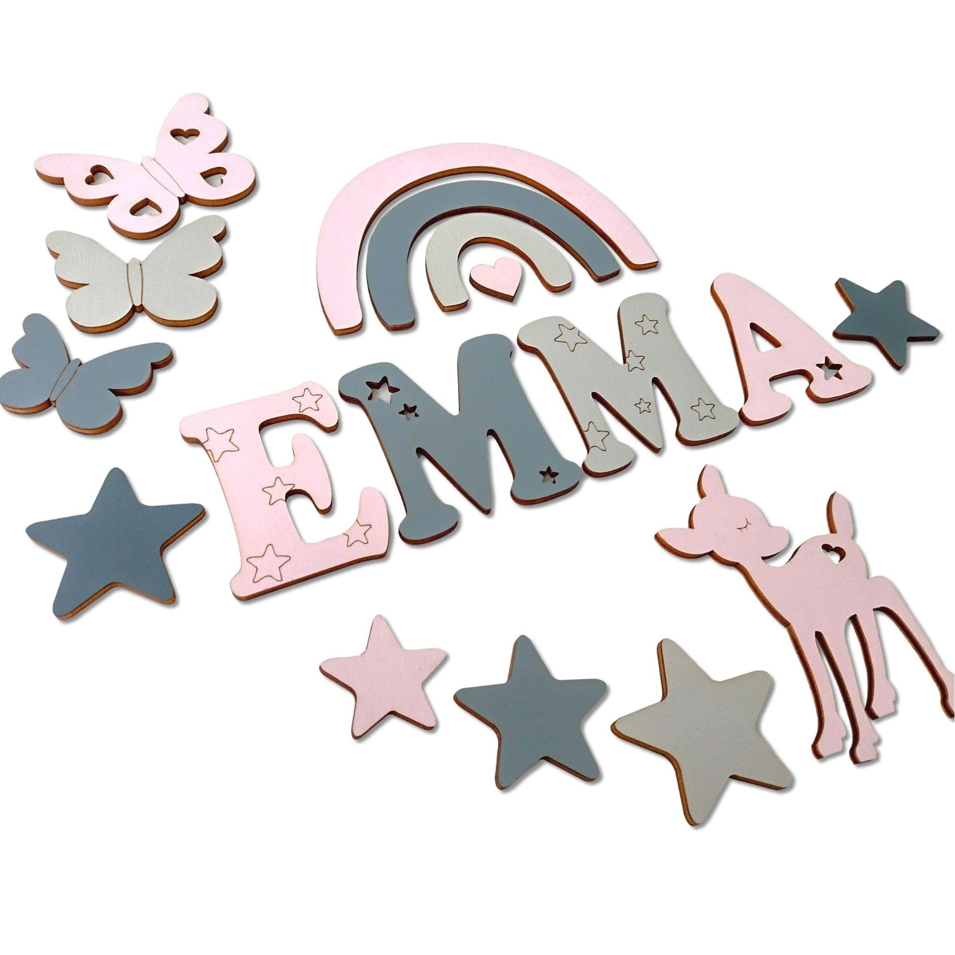 Holzbuchstaben Kinderzimmer 7cm – Personalisiertes Namensschild Tür & Wand – Babyzimmer Name aus Holz – Geschenk zur Geburt Taufe Geburtstag Weihnachten – Kinder Deko Buchstaben (Muster EMMA 7cm)