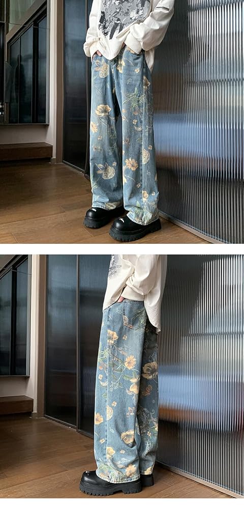 Floral Pants for Men Women Y2k Harajuku Baggy Pants Wide Leg