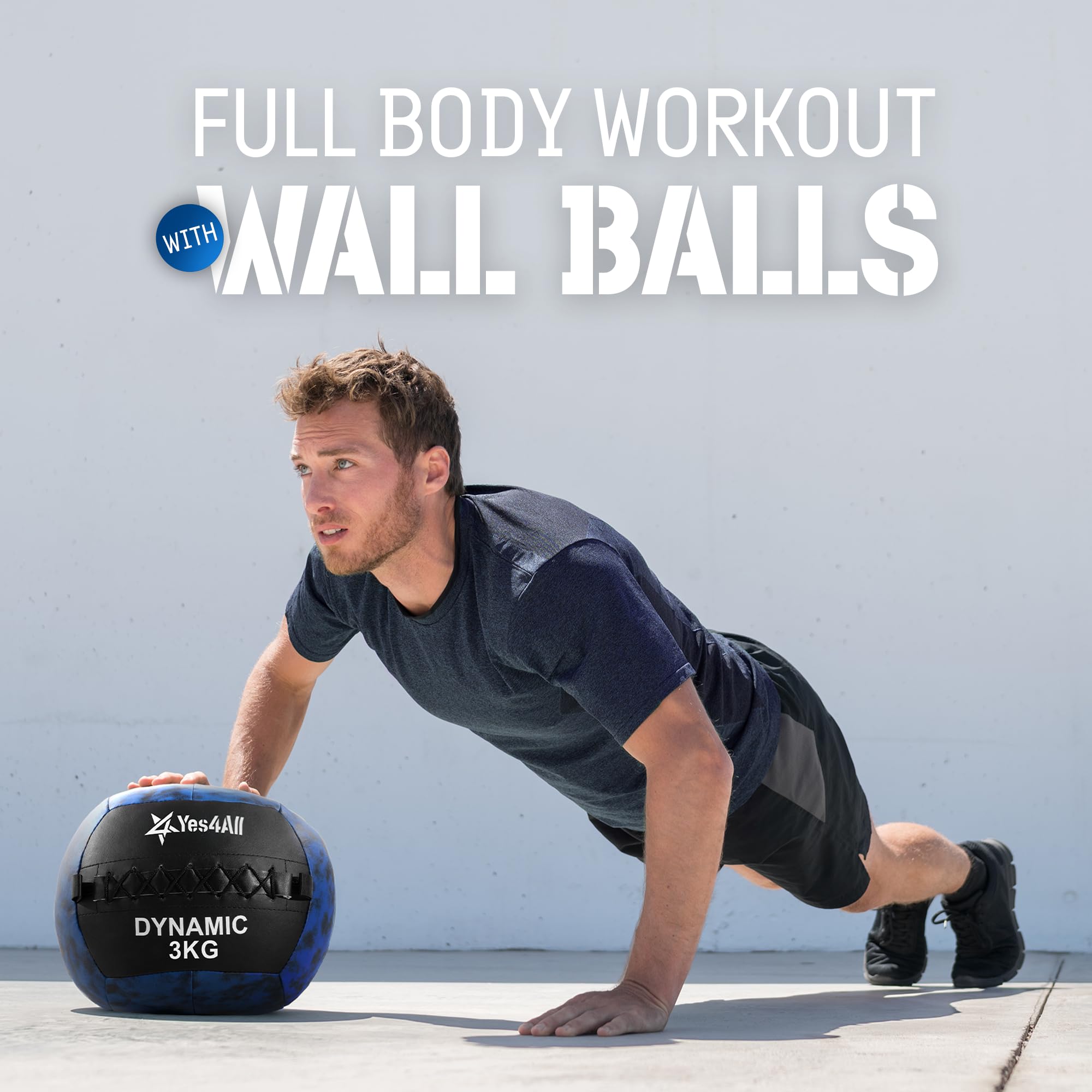 Yes4All 3 KG Ball de mur dynamique/medical souple pour entraînement complet et renforcement musculaire