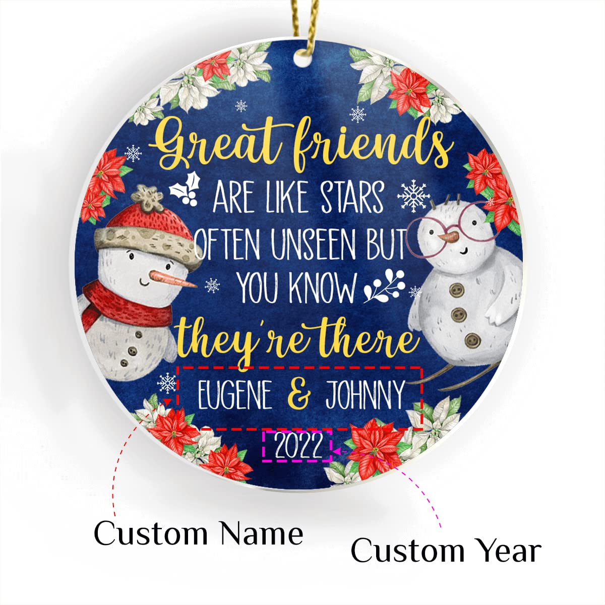 CUBICER Personalized Christmas Hanging Round Ornament Friendship Friend Quote Customized White Acrylic Ornament Design Pine Tree Decorations Gift for Kids Xmas Decorating House