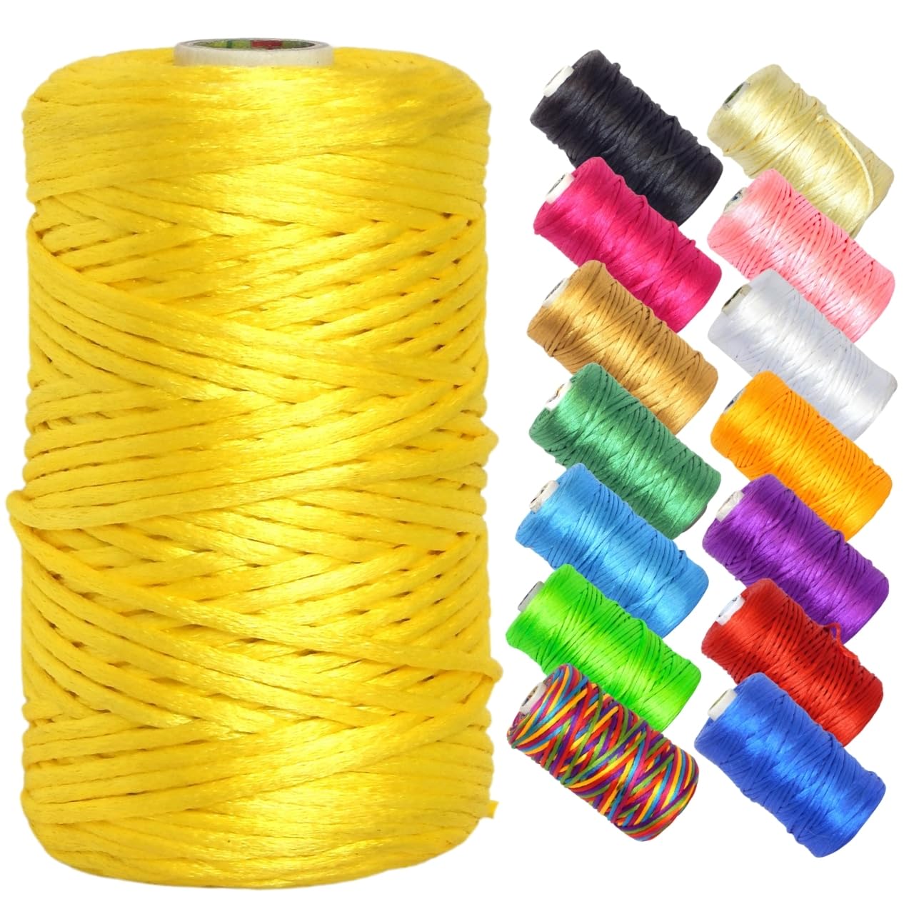 ecofynd 3mm, 80 Meters Silky Satin Nylon Cord (Purse Thread), Rattail String Thread for Bracelets, Necklaces, Jewelry Making, Chinese Knotting, Arts and Crafts (Lemon Yellow)