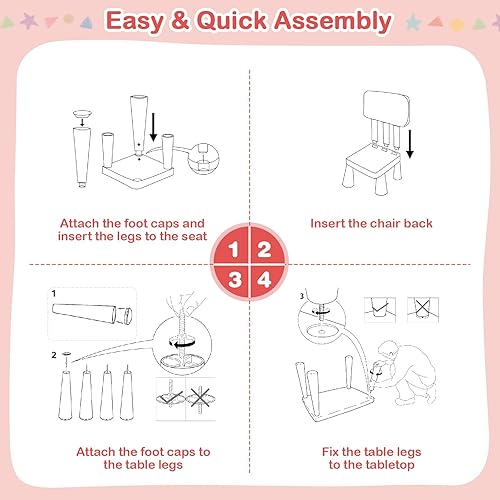 Miniatura 15 de COSTWAY Juego de mesa y sillas para niños de 3 piezas, centro de actividades infantiles de plástico ligero para leer, escribir, pintar, merienda,