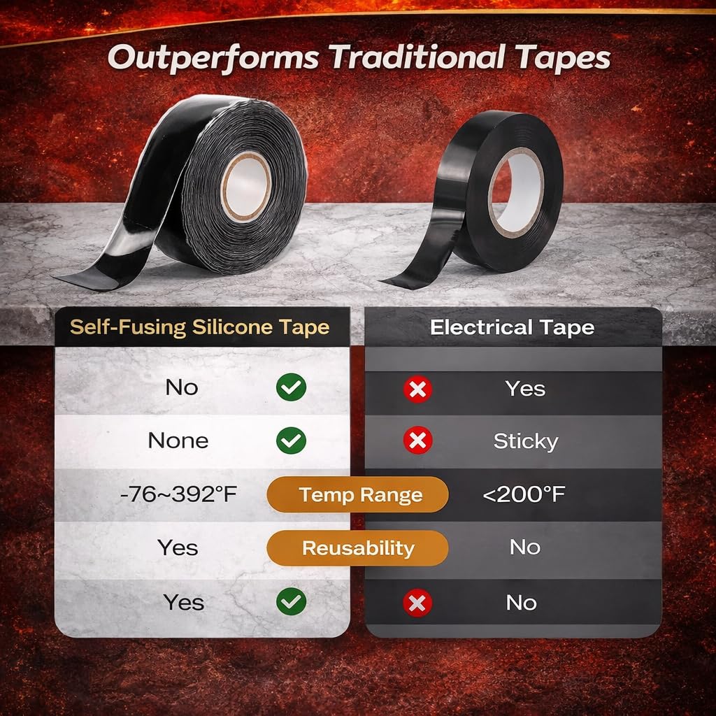 Self-fusing Silicone Tape Pro Black 1Inch x 20-Feet 20mils Extreme Silicone Repair Pipe Tape for Electrical Radiator Hose Garden Hose Coax Plumbers Water Seal and Stretch Tape product thumbnail 5