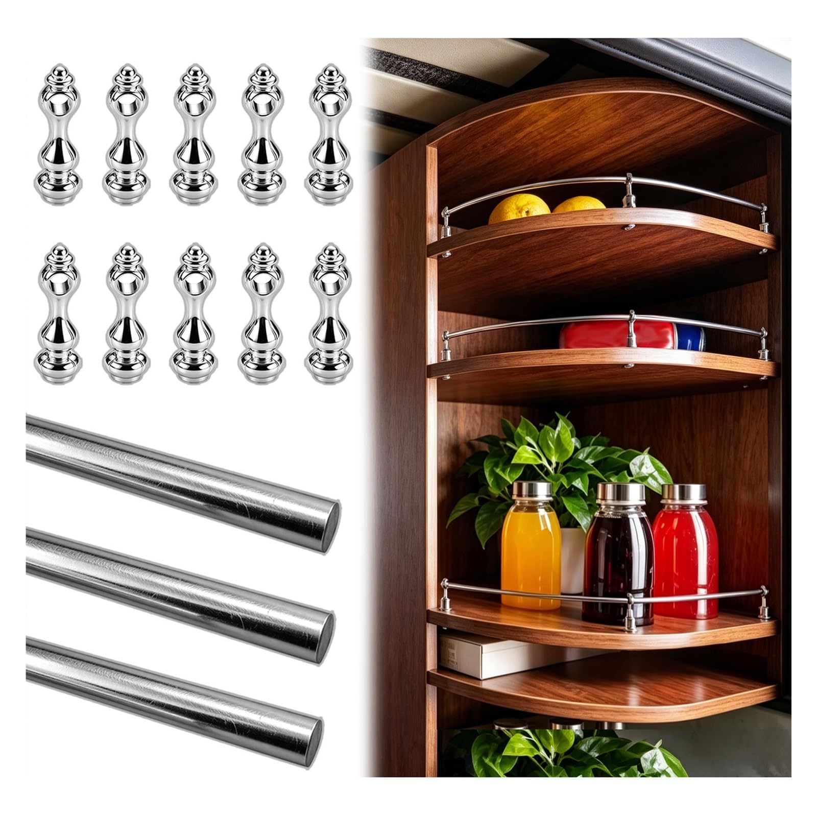 3-Pcs Aluminum Alloy Shelf Guard Rail, Bendable Cabinet Corners Fence Bar, Anti-Tipping Railing for Bookshelf, Wine Storage, Display Rack, Pantry(Silver,38cm/15in)