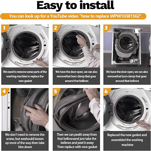 Miniatura 4 de W10290499 Fuelle de sello de puerta de lavadora para Whirlpool - WFW9150WW01 WFW9150WW00 WPW10381562 Maytag Serie 2000 MHWE200XW00 Lavadora Amana