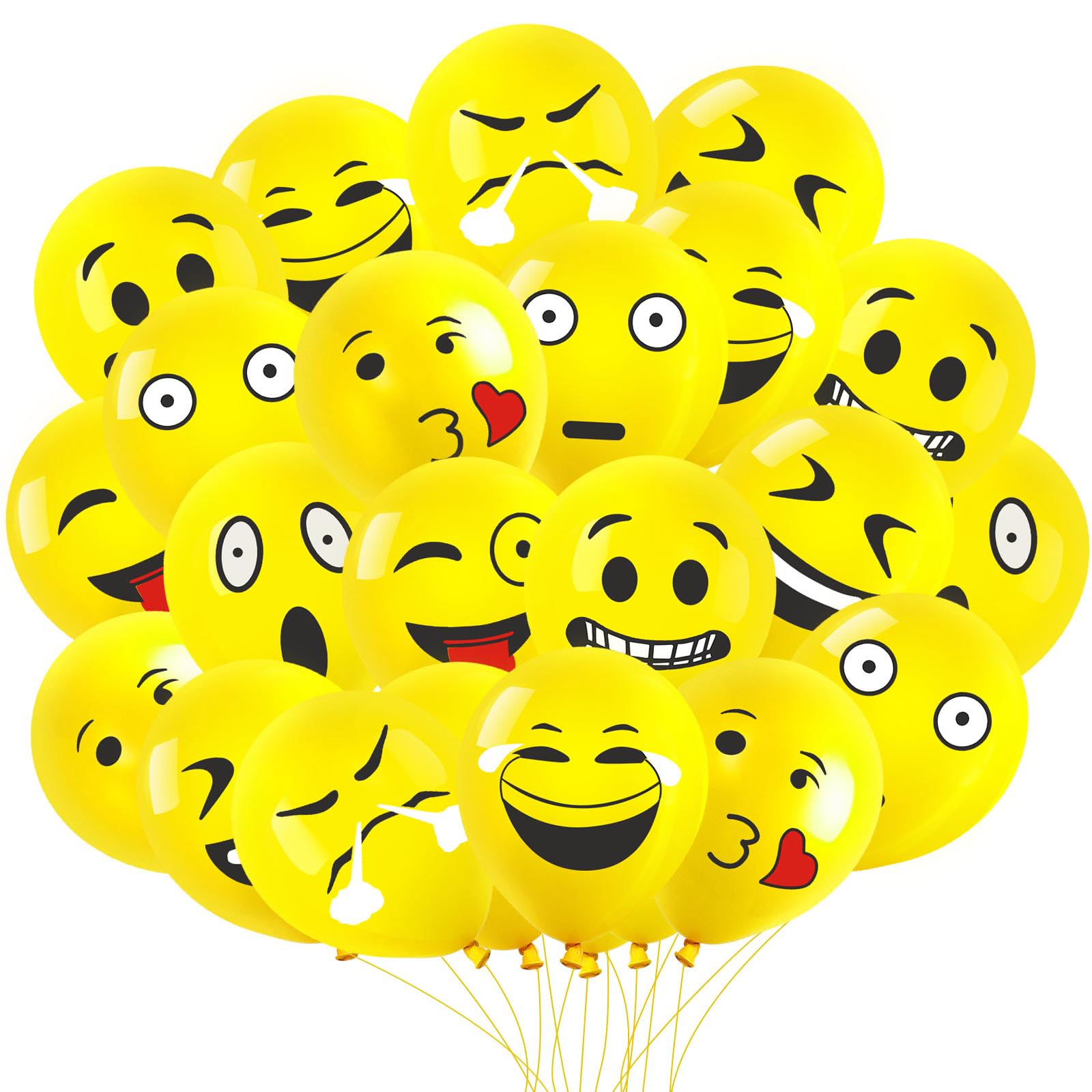Balloons Yellow Pack of 100 Smiley Balloons Emotion Series Latex Balloons for Helium Balloon Garland Arch Funny Emoji Balloon for Birthday Party Decoration Children Boys Girls
